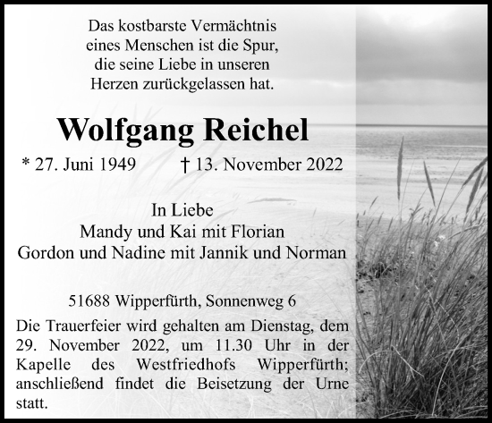 Anzeige von Wolfgang Reichel von Kölner Stadt-Anzeiger / Kölnische Rundschau / Express
