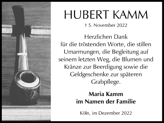 Anzeige von Hubert Kamm von Kölner Stadt-Anzeiger / Kölnische Rundschau / Express
