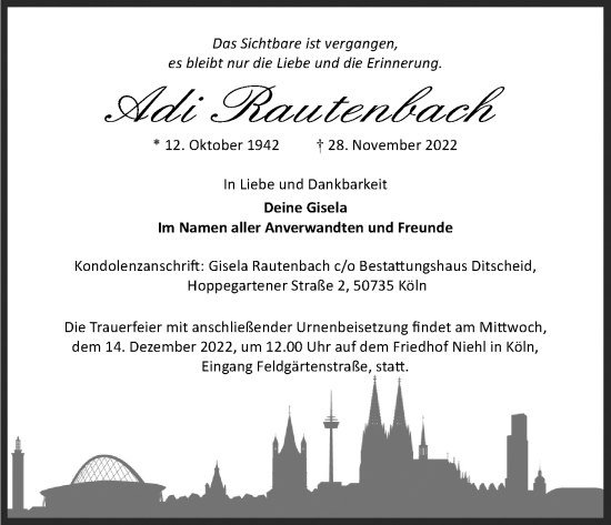 Anzeige von Adi Rautenbach von Kölner Stadt-Anzeiger / Kölnische Rundschau / Express