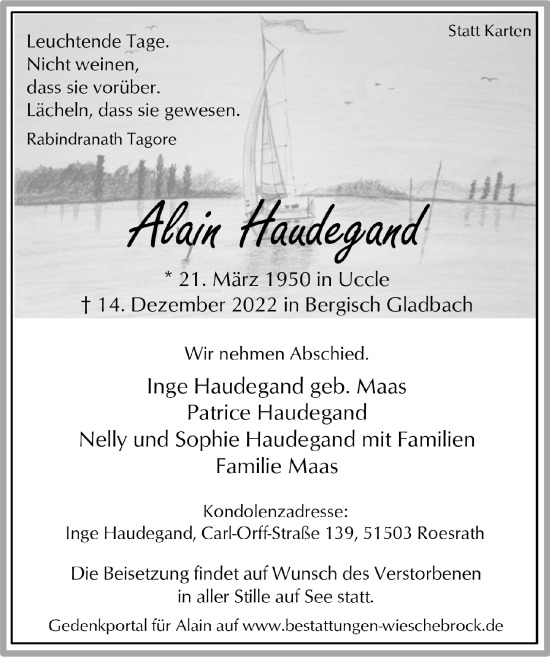 Anzeige von Alain Haudegand von  Bergisches Handelsblatt 