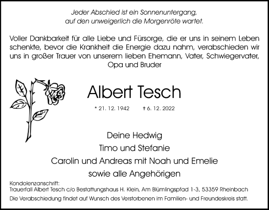 Anzeige von Albert Tesch von Kölner Stadt-Anzeiger / Kölnische Rundschau / Express