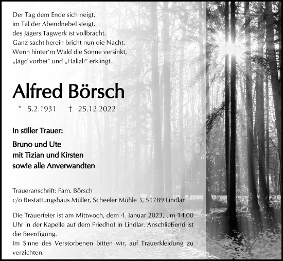 Anzeige von Alfred Börsch von Kölner Stadt-Anzeiger / Kölnische Rundschau / Express