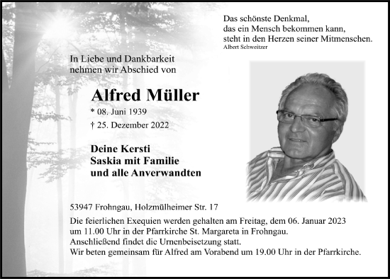 Anzeige von Alfred Müller von  Blickpunkt Euskirchen 