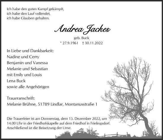 Anzeige von Andrea Jackes von  Anzeigen Echo 