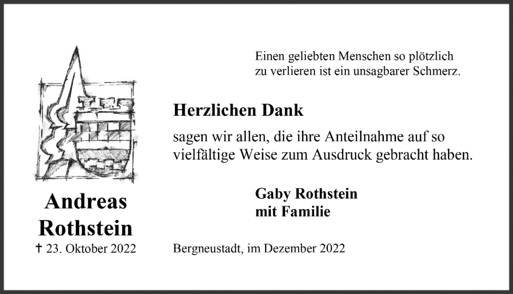  Traueranzeige für Andreas Rothstein vom 09.12.2022 aus  Anzeigen Echo 