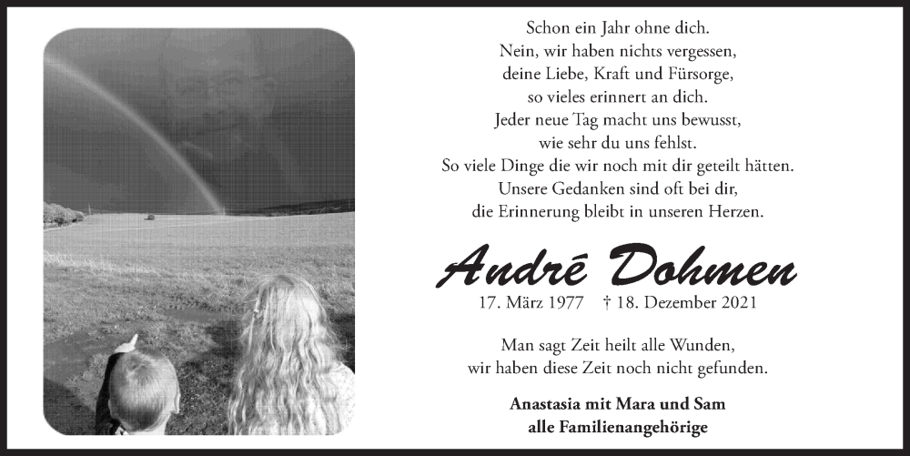  Traueranzeige für André Dohmen vom 17.12.2022 aus  Blickpunkt Euskirchen 