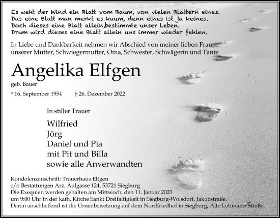 Anzeige von Angelika Elfgen von Kölner Stadt-Anzeiger / Kölnische Rundschau / Express