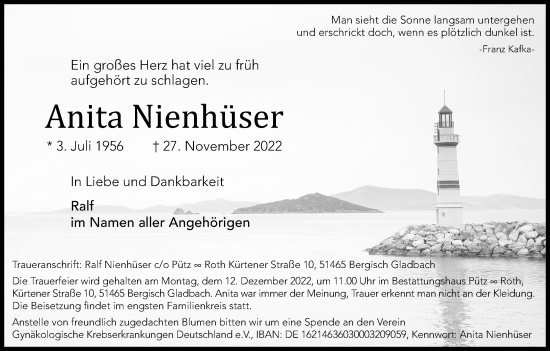 Anzeige von Anita Nienhüser von Kölner Stadt-Anzeiger / Kölnische Rundschau / Express