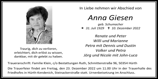 Anzeige von Anna Giesen von  Wochenende 
