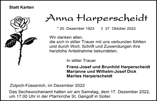 Anzeige von Anna Harperscheidt von  Blickpunkt Euskirchen 