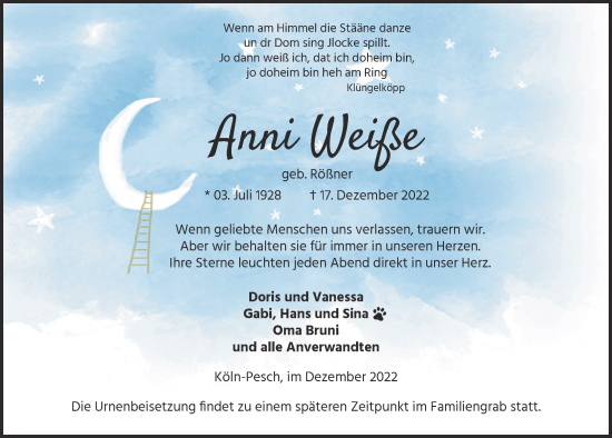 Anzeige von Anni Weiße von  EXPRESS - Die Woche 