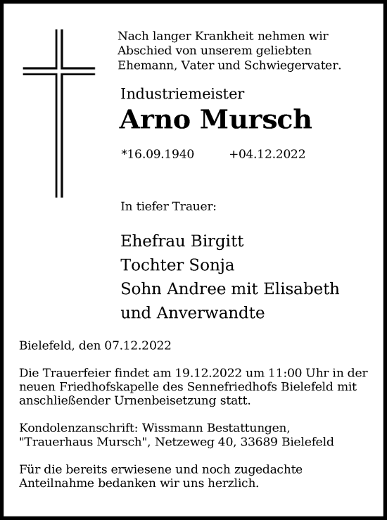 Anzeige von Arno Mursch von Kölner Stadt-Anzeiger / Kölnische Rundschau / Express