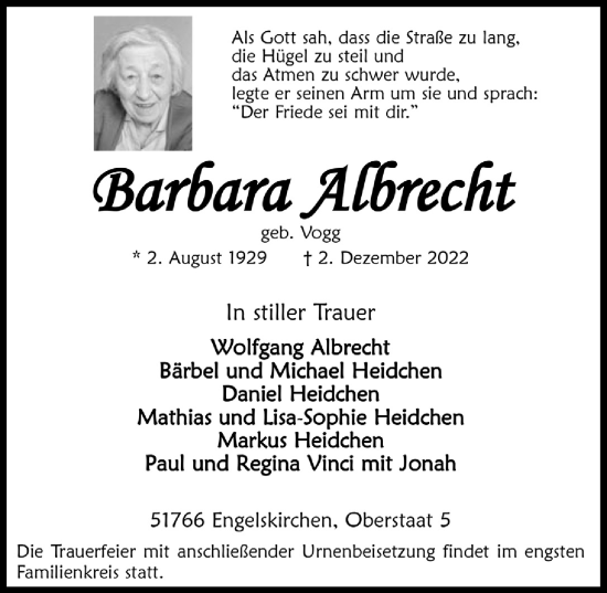 Anzeige von Barbara Albrecht von  Bergisches Handelsblatt  Anzeigen Echo 