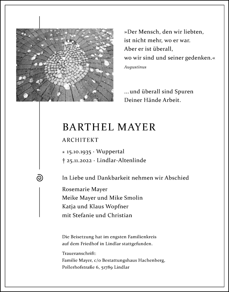  Traueranzeige für Barthel Mayer vom 10.12.2022 aus Kölner Stadt-Anzeiger / Kölnische Rundschau / Express
