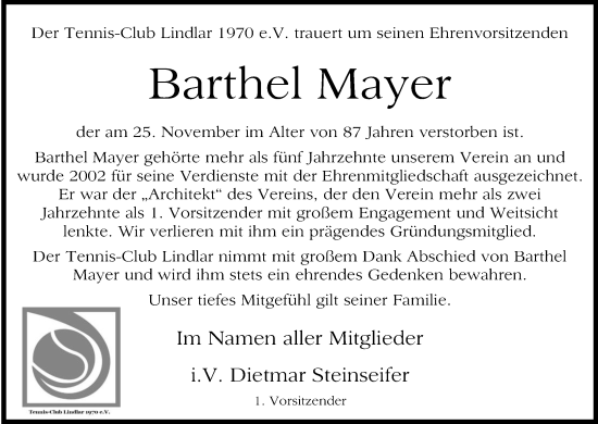Anzeige von Barthel Mayer von Kölner Stadt-Anzeiger / Kölnische Rundschau / Express