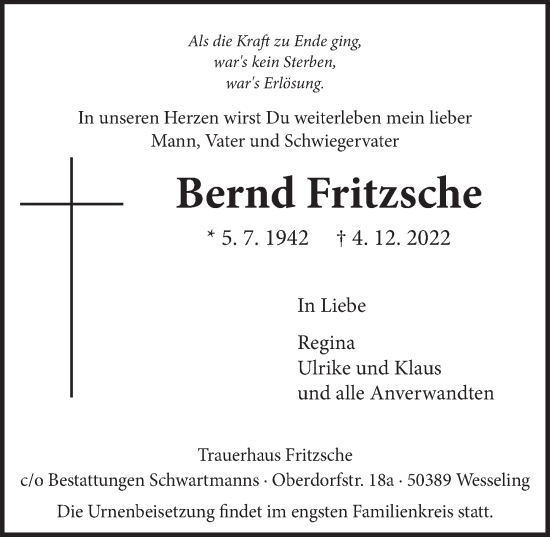 Anzeige von Bernd Fritzsche von  Schlossbote/Werbekurier 