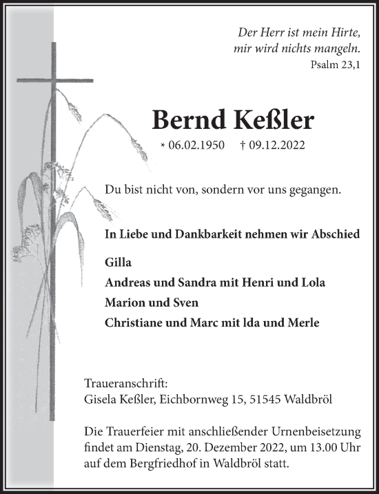 Anzeige von Bernd Keßler von  Lokalanzeiger 