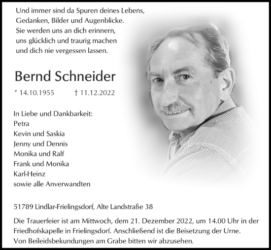 Anzeige von Bernd Schneider von Kölner Stadt-Anzeiger / Kölnische Rundschau / Express