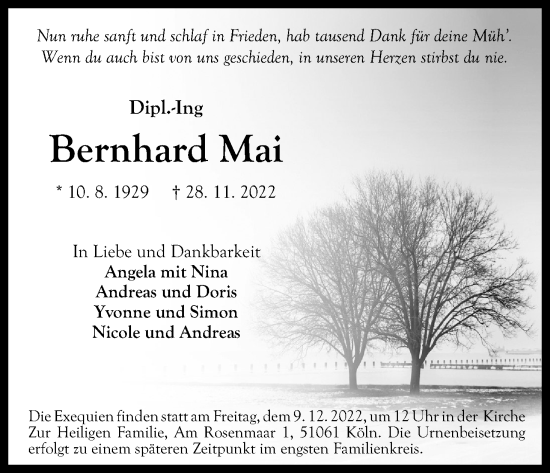 Anzeige von Bernhard Mai von Kölner Stadt-Anzeiger / Kölnische Rundschau / Express