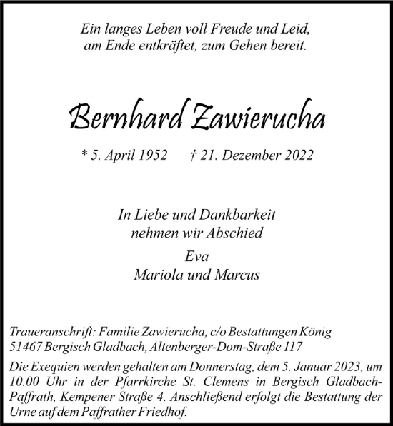 Anzeige von Bernhard Zawierucha von  Lokale Informationen 