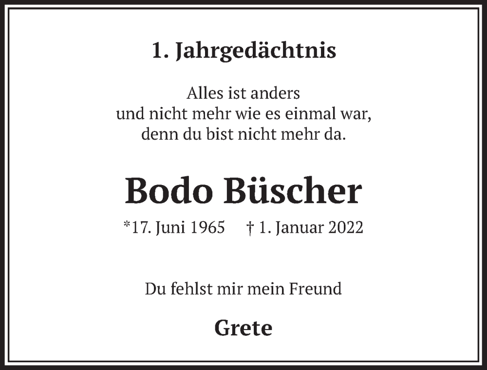  Traueranzeige für Bodo Büscher vom 18.07.2023 aus  Werbepost 