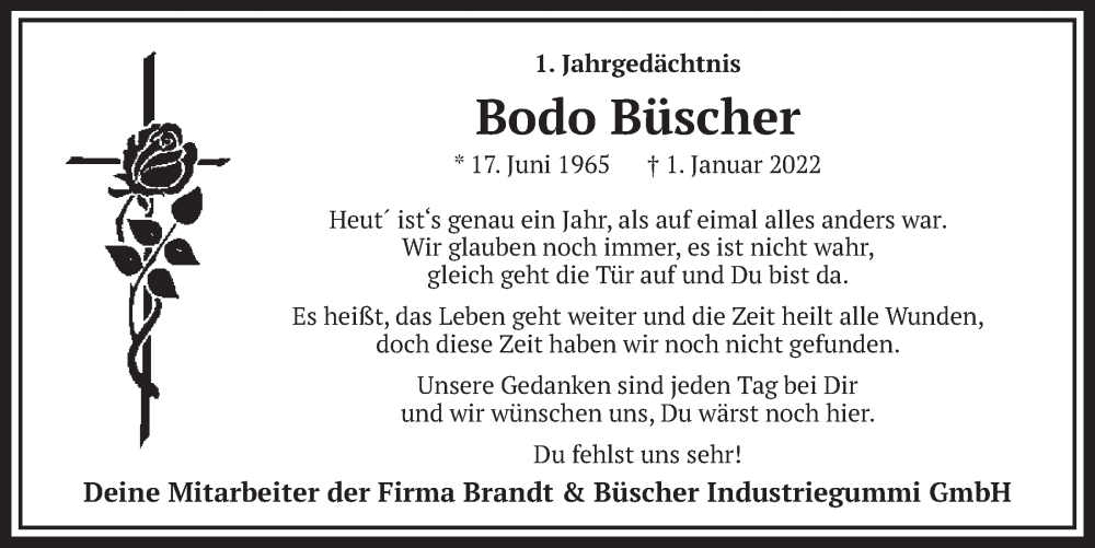  Traueranzeige für Bodo Büscher vom 18.07.2023 aus  Werbepost 