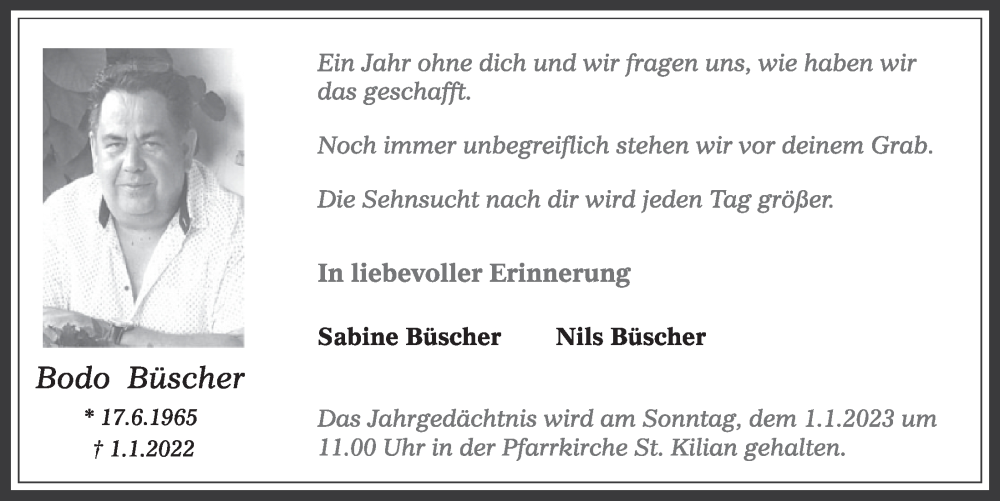  Traueranzeige für Bodo Büscher vom 18.07.2023 aus  Werbepost 
