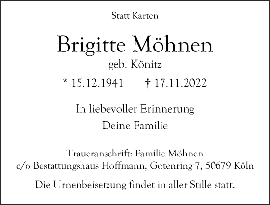 Anzeige von Brigitte Möhnen von  Bergisches Handelsblatt 