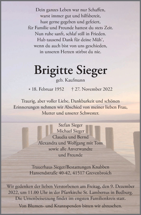 Anzeige von Brigitte Sieger von  Werbepost 