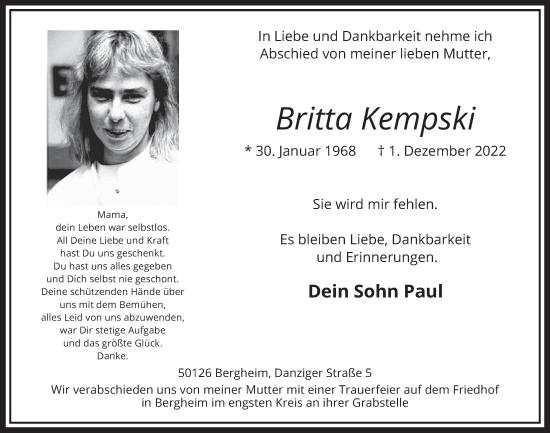 Anzeige von Britta Kempski von  Werbepost 