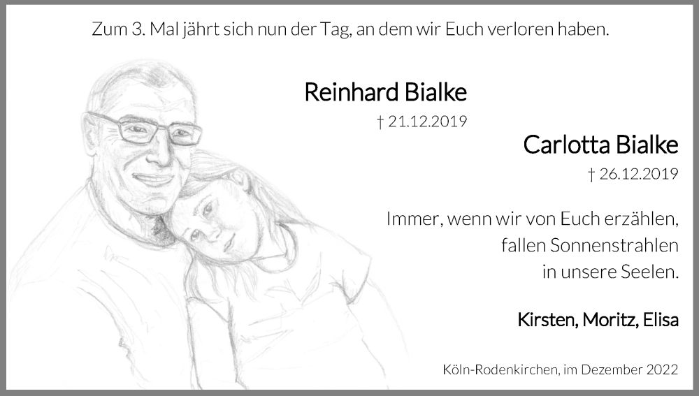  Traueranzeige für Carlotta Bialke vom 24.12.2022 aus Kölner Stadt-Anzeiger / Kölnische Rundschau / Express