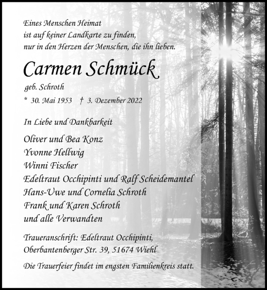Anzeige von Carmen Schmück von  Anzeigen Echo 