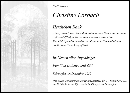 Anzeige von Christine Lorbach von  Blickpunkt Euskirchen 