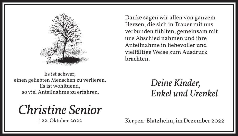  Traueranzeige für Christine Senior vom 02.12.2022 aus  Werbepost 