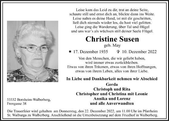 Anzeige von Christine Susen von  Schlossbote/Werbekurier 