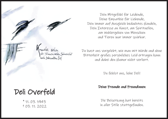 Anzeige von Deli Overfeld von Kölner Stadt-Anzeiger / Kölnische Rundschau / Express