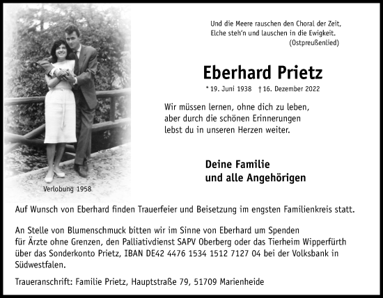 Anzeige von Eberhard Prietz von Kölner Stadt-Anzeiger / Kölnische Rundschau / Express