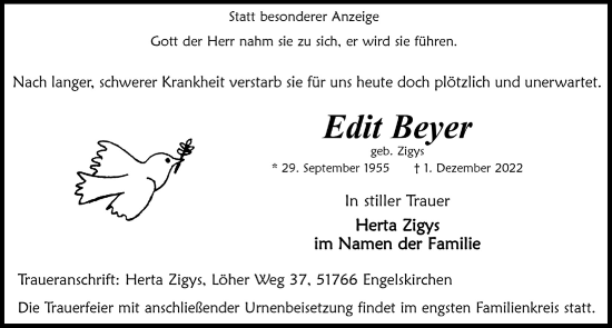 Anzeige von Edit Beyer von  Anzeigen Echo 