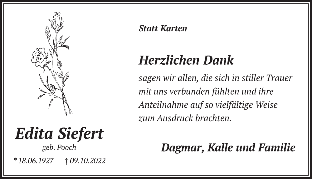  Traueranzeige für Edita Siefert vom 16.12.2022 aus  Werbepost 