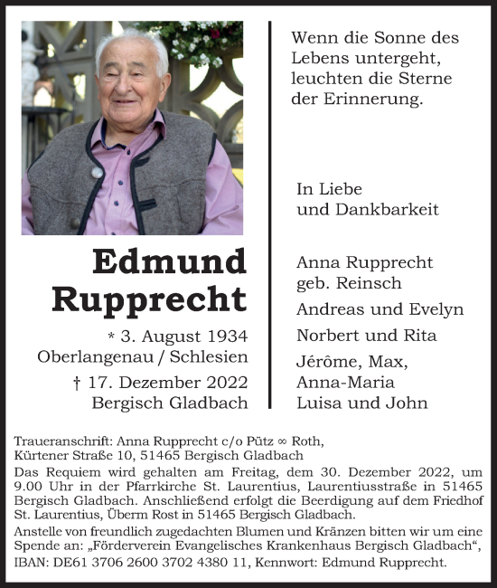 Anzeige von Edmund Rupprecht von Kölner Stadt-Anzeiger / Kölnische Rundschau / Express