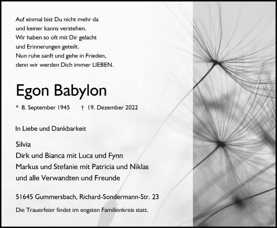 Anzeige von Egon Babylon von  Anzeigen Echo 