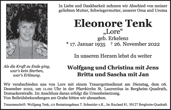 Anzeige von Eleonore Tenk von  Werbepost 