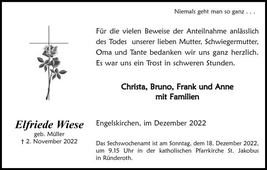 Anzeige von Elfriede Wiese von Kölner Stadt-Anzeiger / Kölnische Rundschau / Express