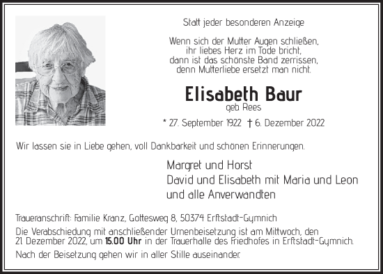 Anzeige von Elisabeth Baur von  Werbepost 