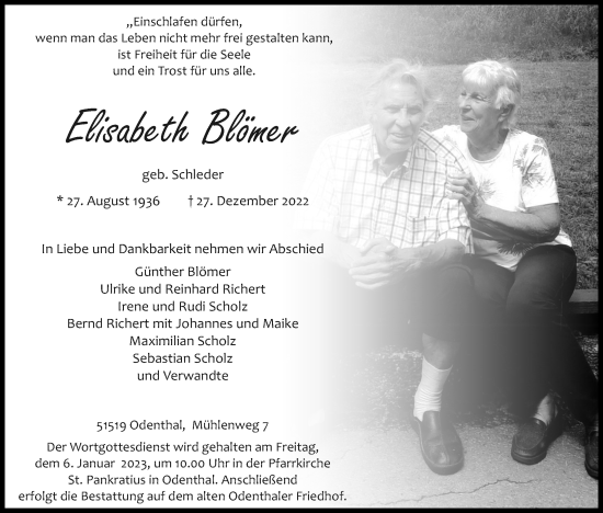 Anzeige von Elisabeth Blömer von Kölner Stadt-Anzeiger / Kölnische Rundschau / Express