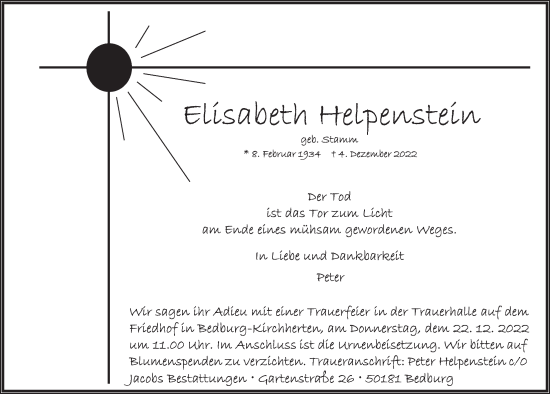 Anzeige von Elisabeth Helpenstein von  Werbepost 