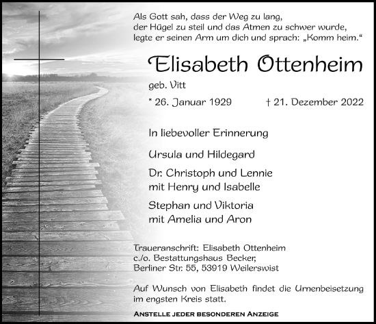 Anzeige von Elisabeth Ottenheim von  Blickpunkt Euskirchen 