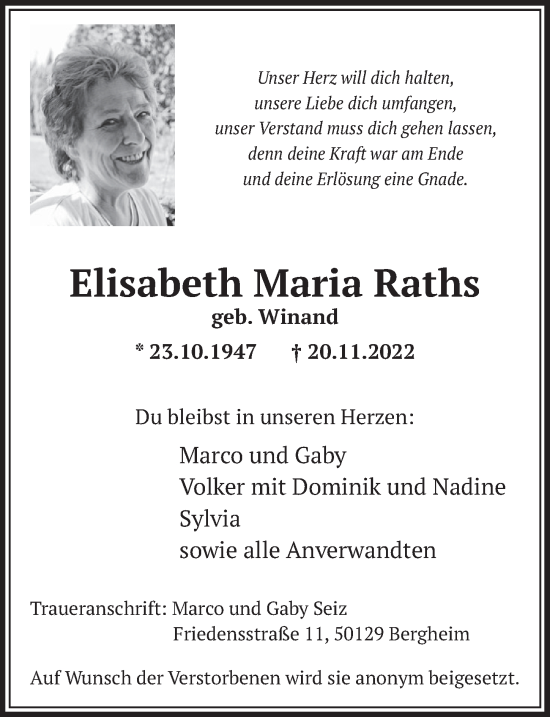 Anzeige von Elisabeth Maria Raths von  Werbepost 