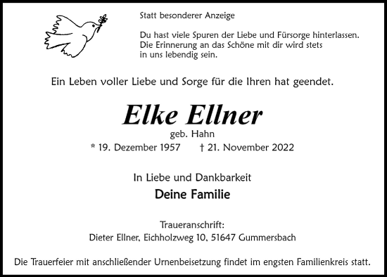 Anzeige von Elke Ellner von  Anzeigen Echo 
