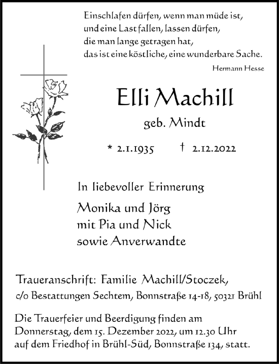 Anzeige von Elli Machill von  Schlossbote/Werbekurier 